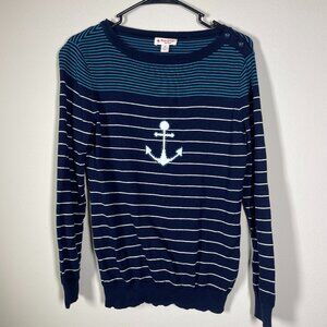 Brooks Brothers Red Fleece Navy Striped Nautical Anchor Women’s M 100% Cotton!